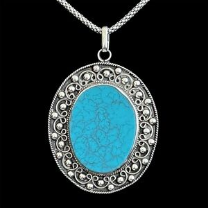 Vintage Mexican Large Sterling silver and turquoise pendant
